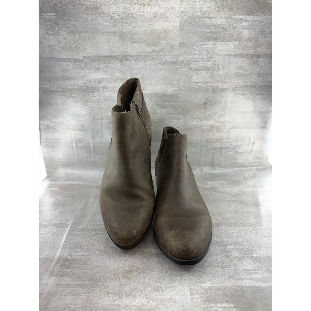Clarks Artisan Women Sz 9.5M Olive Brown Leather Ankle Boots Buckle Zip
